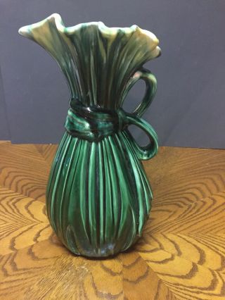 Huge 50’s Modern Ceramic Art Pottery Vase By Moderamics Made Usa Green Ribbons