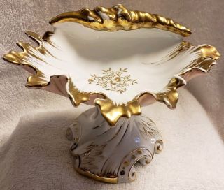 Vintage Porcelain Pedestal Soap Dish - White/pink With Gold Trim - Very Rare