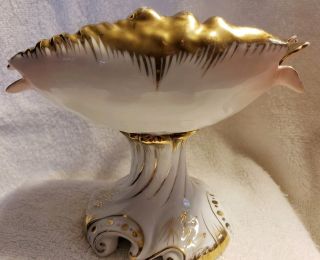 VINTAGE PORCELAIN Pedestal SOAP DISH - White/Pink with Gold Trim - VERY RARE 5