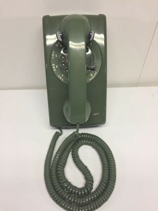 Vintage Avocado Green Rotary Dial Hanging Wall Phone Telephone Western Electric