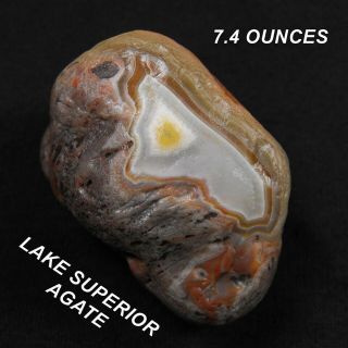 Lake Superior Agate Unique Stone.  Orange & Green Colors 7.  4 Ounces