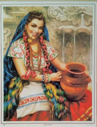 Traditional Mexican Calendar Art Jesus Helguera Girl Cuquita
