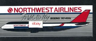 Northwest Airlines Boeing 747 - 400 First To Fly Sticker Label Silver Foil 1986