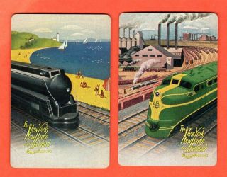 2 Single Swap Playing Cards Train Ads York Haven & Hartford Railroad Vintage