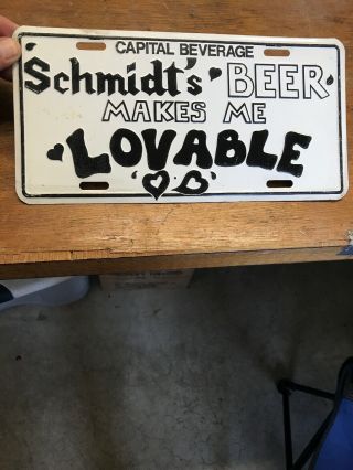 Vintage Metal Vanity License Plate Frame Capital Beverage Schmidt’s Beer Auto