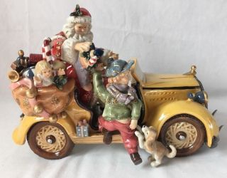 Grandeur Noel Porcelain Santa On Wheels Collectors Edition Yellow Antique Car