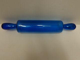 Vintage Blue Blown Glass Rolling Pin 2