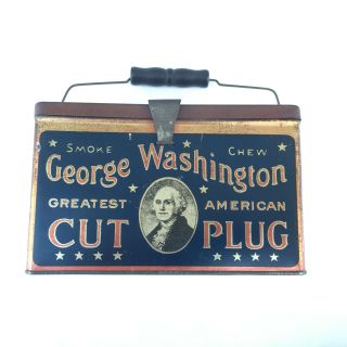 Antique Vintage George Washington Cut Plug Lunch Box Style Tobacco Tin Rare