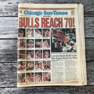1996 Chicago Sun Times Newspaper Nba Chicago Bulls Win 70 Games Michael Jordan