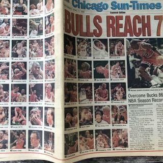 1996 Chicago Sun Times newspaper NBA Chicago Bulls Win 70 Games Michael Jordan 4