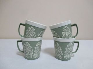 Vintage Set Of 4 Lustro Ware Double Wall Insulated Cups Mugs Green White Plastic