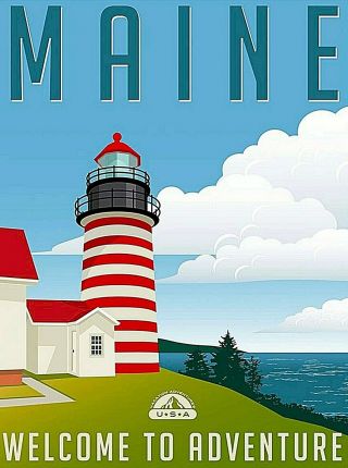 Maine Welcome To Adventure United States Retro Travel Wall Decor Poster Print