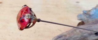 Pretty Edwardian Hat Pin With Red Glass Stone,  Set In Gold Tone Metal.