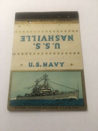 Vintage Matchbook Cover Matchcover Us Navy Ship Uss Nashville