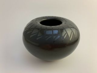 Traditional Black On Black San Ildefonso Pueblo Pottery By Alfred Aguilar