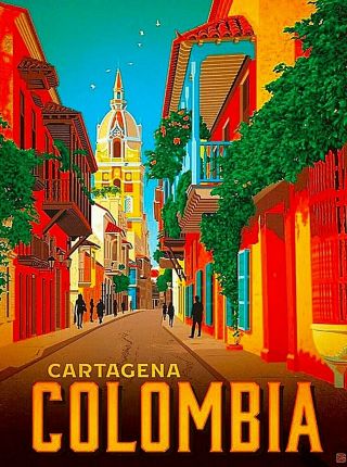 Cartagena Colombia South America Vintage Travel Art Advertisement Poster