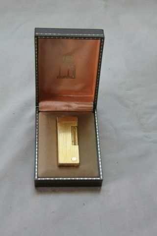 Vintage Dunhill Swiss Made Gold Tone Narrow Lighter W/original Box Shape