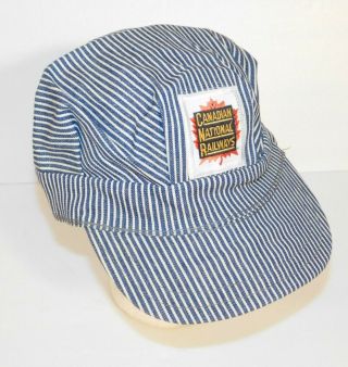 Vintage Canadian National Railway Sanforized Denim Striped Hat Sz 7 3/8