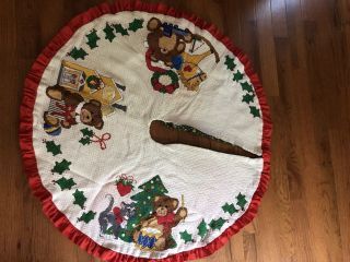 Vintage Cross - Stitched Hand - Embroidered Christmas Tree Skirt