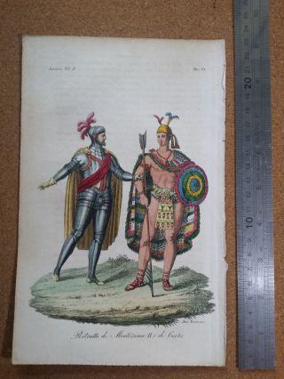 1820s Montezuma (Mexican Emperor) & Hernan Cortez (Spanish Conquistador) print 2