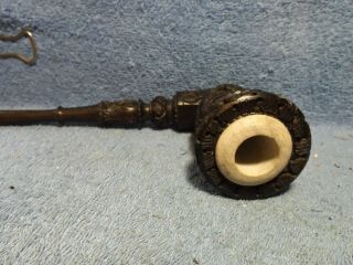 Vintage Hand Carved African Smoking Pipe,  wood stem and bowl,  soaptone lined bow 7