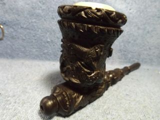 Vintage Hand Carved African Smoking Pipe,  wood stem and bowl,  soaptone lined bow 8