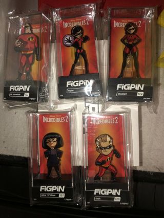 D23 Expo 2019 Figpin The Incredibles 2 Family 5 Pack Limited Edition Dash Edna,
