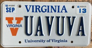 2013 University Of Virginia Uva Cavaliers Vanity License Plate Uavuva