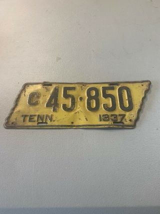 1937 Tennessee State Shaped License Plate