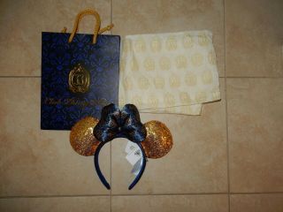 Disneyland Club 33 Minnie Mouse Sequined Ears With Tissue Paper & Bag