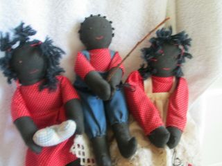 Vintage Set 3 Black Dolls Folk Art Rag Dolls Handmade Boy African American