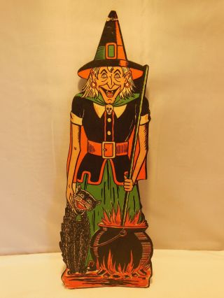 Vintage Halloween Paper Decoration 17&1/8 " Die Cut Embossed Witch,  Brew & Cat