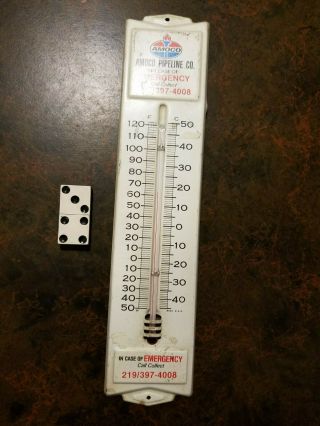 Vintage Tin Advertising Thermometer Amoco Pipeline Gasoline Oil