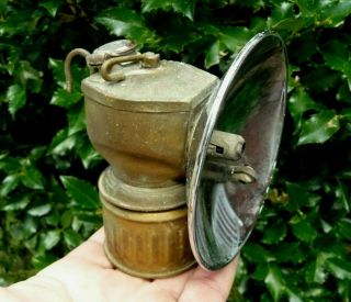 Vintage Antique Just Rite Brass Carbide Coal Miners Lamp W/ 4  Reflector.