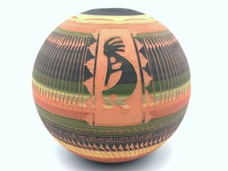 Native American Pottery Kokopelli Handmade Navajo Indian Artist Etched