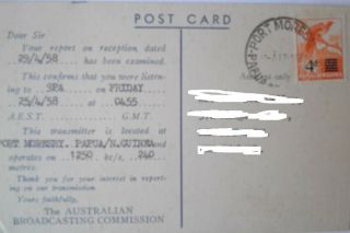 Qsl Card From Radio Station 9pa Papua Guinea 1958