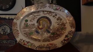 Large Vintage Hand Painted Turkey Plate Platter Made In Japan