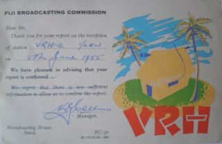 Qsl Card From The Fiji Broadcasting Commission 1955