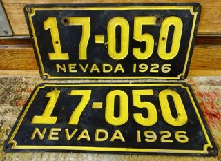 Rare Matched Vintage 1926 Nevada State License Plates Black & Gold