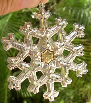 Vintage 1981 Gorham Sterling Silver Snowflake Christmas Ornament Gold Year Mark 7