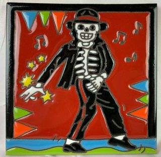 6 " Mexican Talavera High Relief Tile Day Of The Dead Michael Jackson Dance
