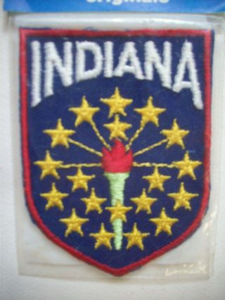 Vintage Embroidered Indiana Sew On Travel Souvenir Patch Torch & Stars