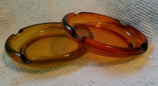 2 Vintage Amber Glass 8” Cigar Ashtray.  Some Wear And Tear.