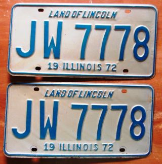 Illinois 1972 License Plate Pair - Jw 7778