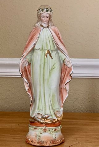 Antique Vintage Porcelain Bisque Madonna Virgin Mary Statue Figurine Germany 11 "