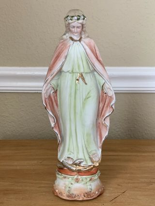 Antique Vintage Porcelain Bisque Madonna Virgin Mary Statue Figurine Germany 11 