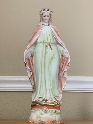 Antique Vintage Porcelain Bisque Madonna Virgin Mary Statue Figurine Germany 11 