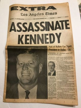 Nov 22 1963 Newspaper John F Kennedy Assassinated Los Angeles California