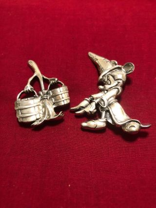 Disney Dimensions Presents “sorcerer Mickey” 2 Piece Sterling Silver Pin Set