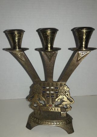 Vintage Tamar Brass Judaica Shabbat/sabbath 3 Candle Stick Holder - Lions